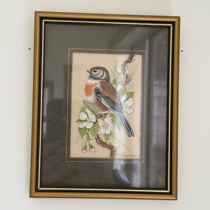 Cash's of Coventry Silk Woven Picture Birds Common Linnet Vintage Frame