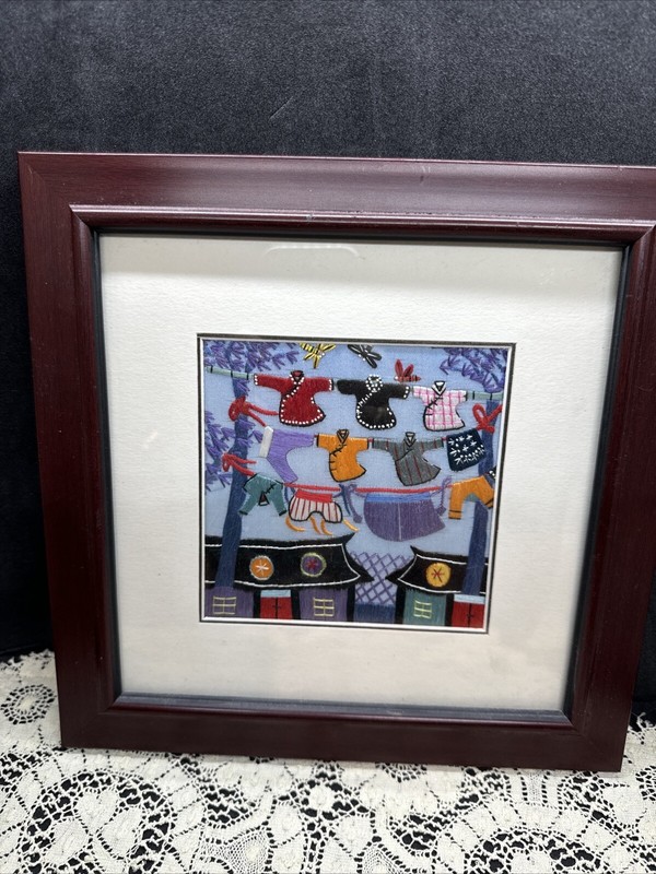 IKEA Ribba Framed Chinese Silk Embroidery Colorful Houses Dragonfly gallery