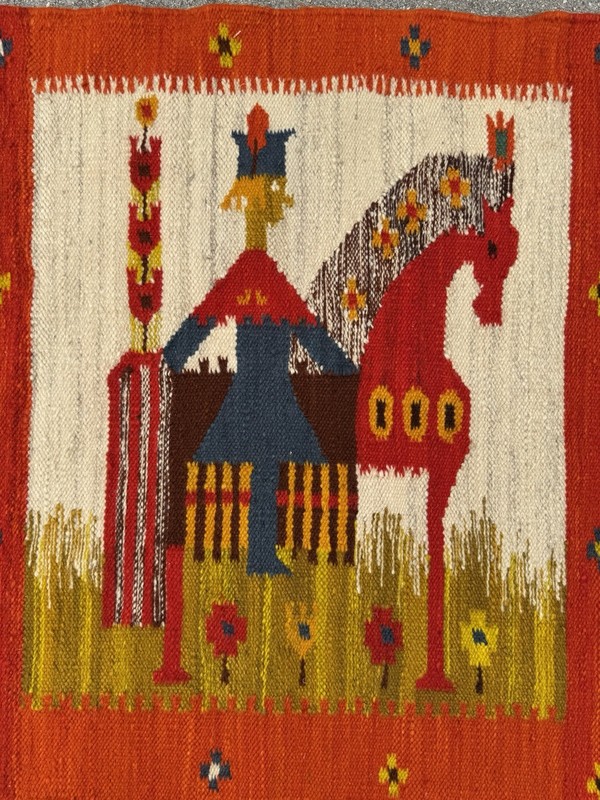 Maria Domanska Poland Mid Century Modern Folk Art Horse Rider Textile Woven Art gallery