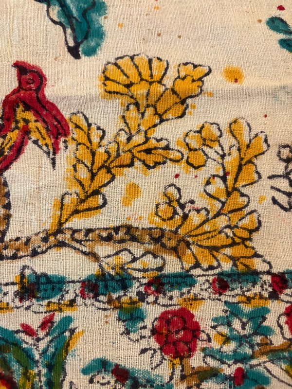 Vintage Tree of Life Linen Textile 68x102 Hand Printed Boho Wall Hanging Spread gallery