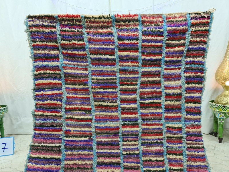 Vintage Moroccan Handmade Rug 4'1"x6' Berber Striped Purple Red Cotton Rug gallery
