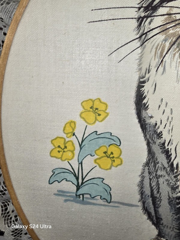 Vintage Embroidery Hoop 3D Cat Screen Print Wall Art Granny Cottage Decor gallery