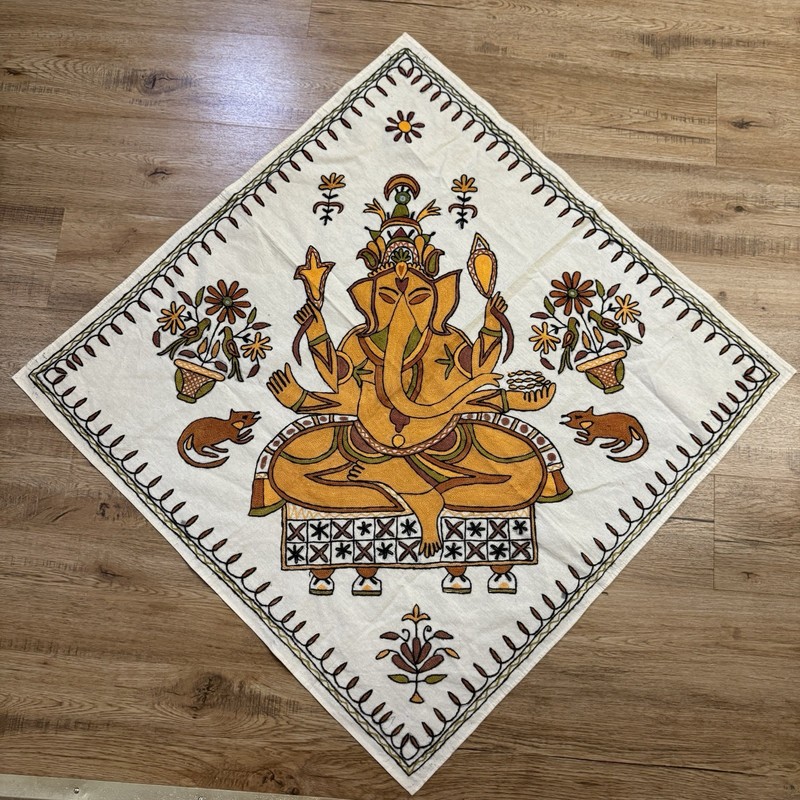 Vintage Indian Ganesha Textile Wall Hanging Altar Cloth Boho Spiritual Decor