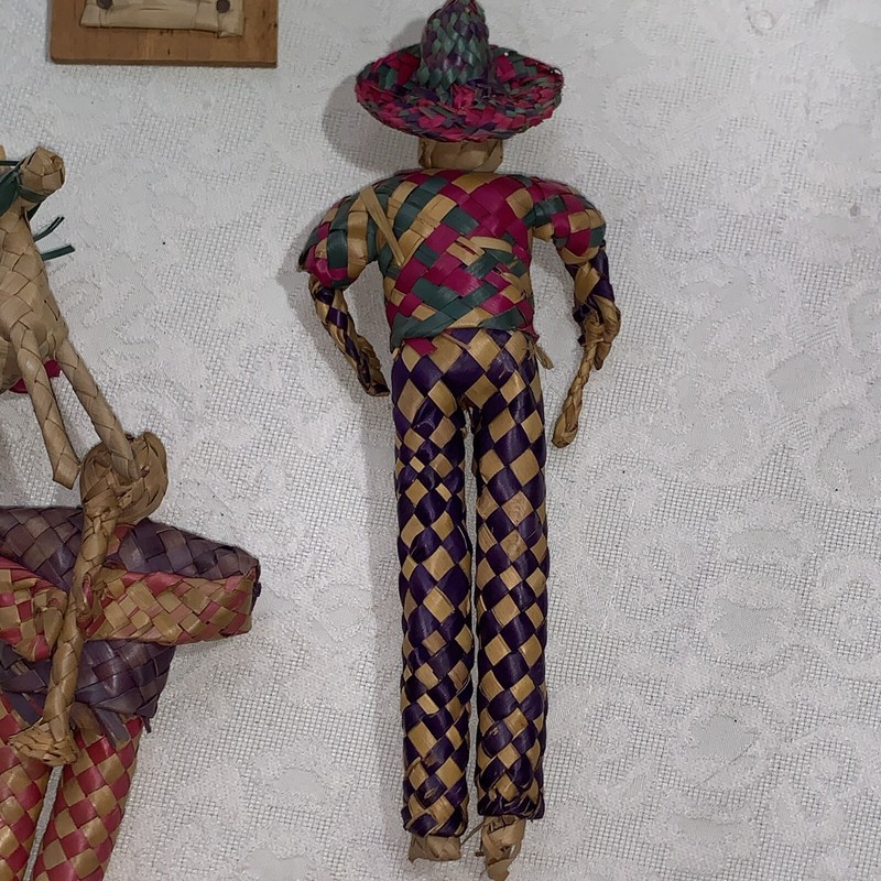 4 Vintage Straw Rattan Folk art Mariachi Men Woven Braid Mexican Palm Donkey gallery
