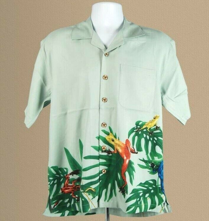 Tim Cotterill Silk Campshirt Rainforest Sage Hawaiian Style Shirt. Size S. New