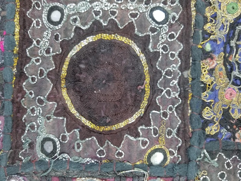 Vintage Traditional Indian Hand-Embroidered Patchwork Textile Panel 26x16 inches gallery