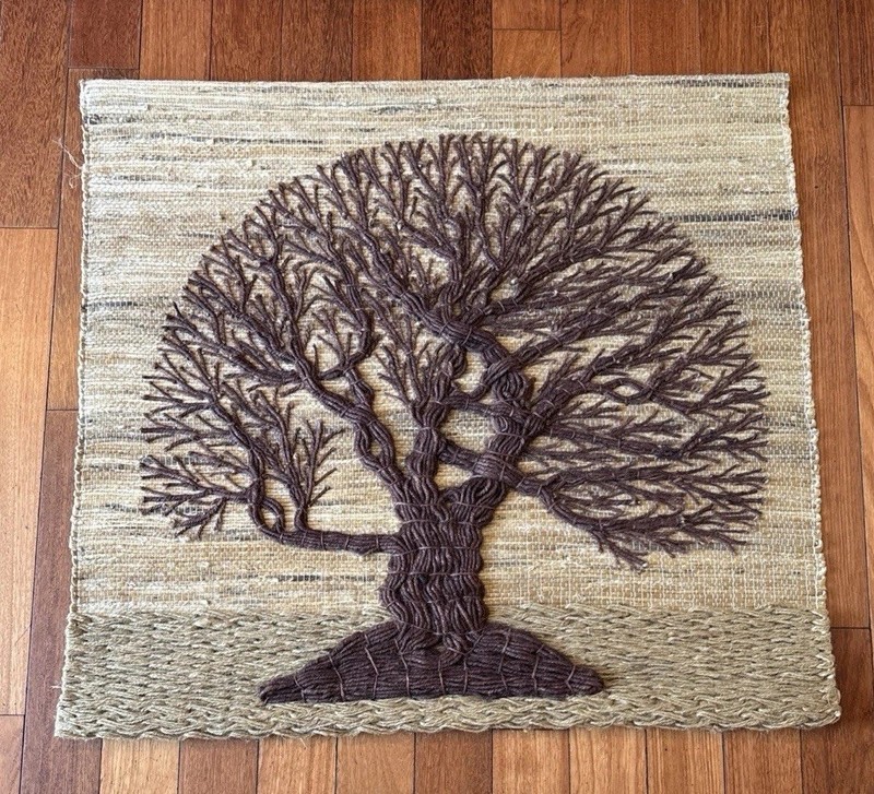 Vtg Made in India Hand Woven Tapestry 3D Tree of Life Hanging Textile-36″x 34″