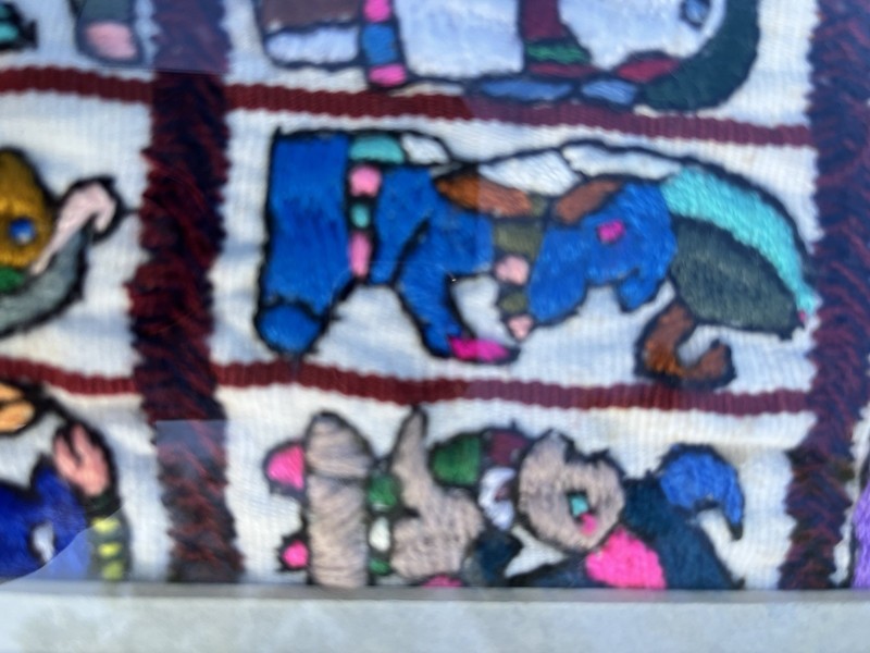 Vtg Guatemalan Mayan Hand Embroidered Crewel Fabric Folk Art Framed 14.25x16.25” gallery