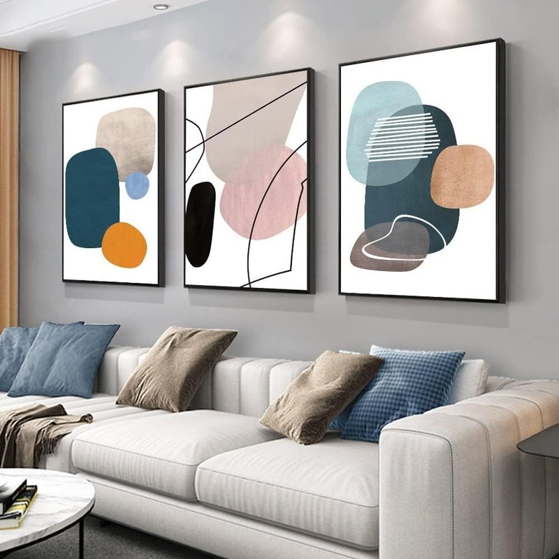 MPLONG Wall Art 3 Pieces Abstract Orange White Blue Canvas 16x24in