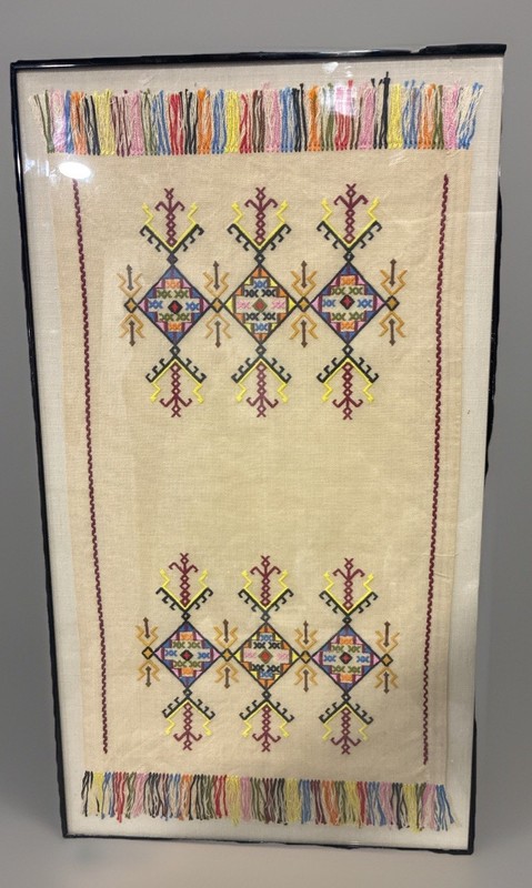 MAGNIFICENT Vintage CRETAN/GREEK Folk Art Framed Embroidery/Textile/Table Runner