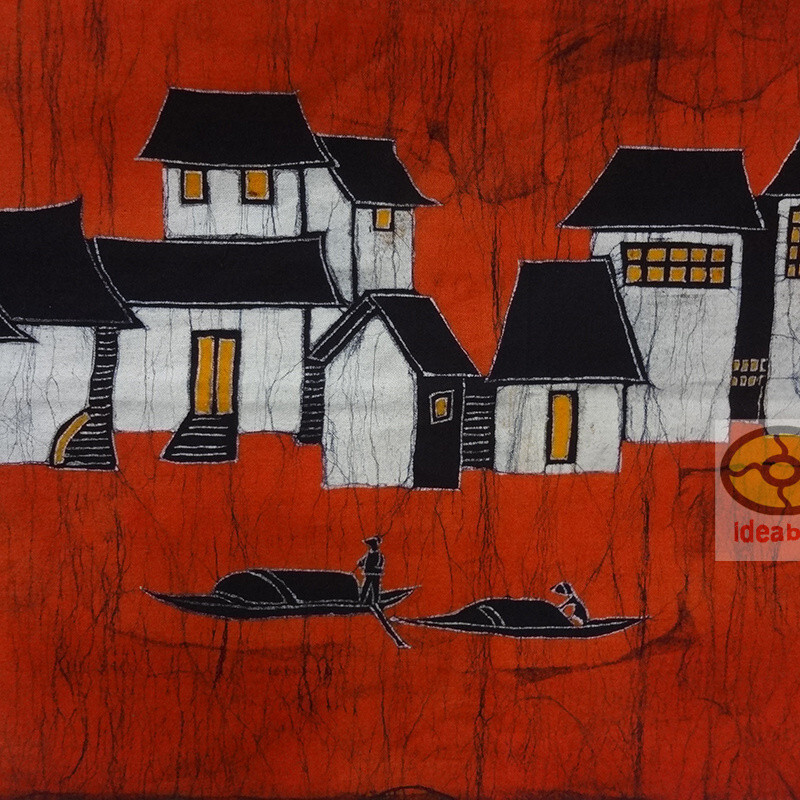 Folk Art Home Wall Hanging Batik Tapestry - Watery Town in Southern China 17x57" gallery