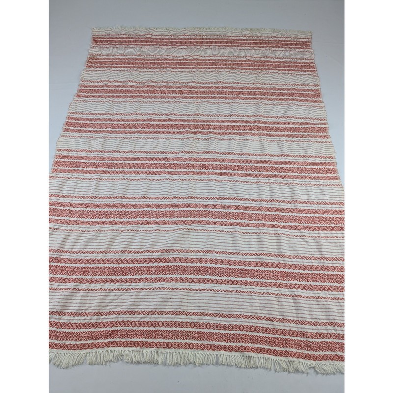 Vintage Eastern European Handwoven Geometric Striped Textile Throw 211x160cm