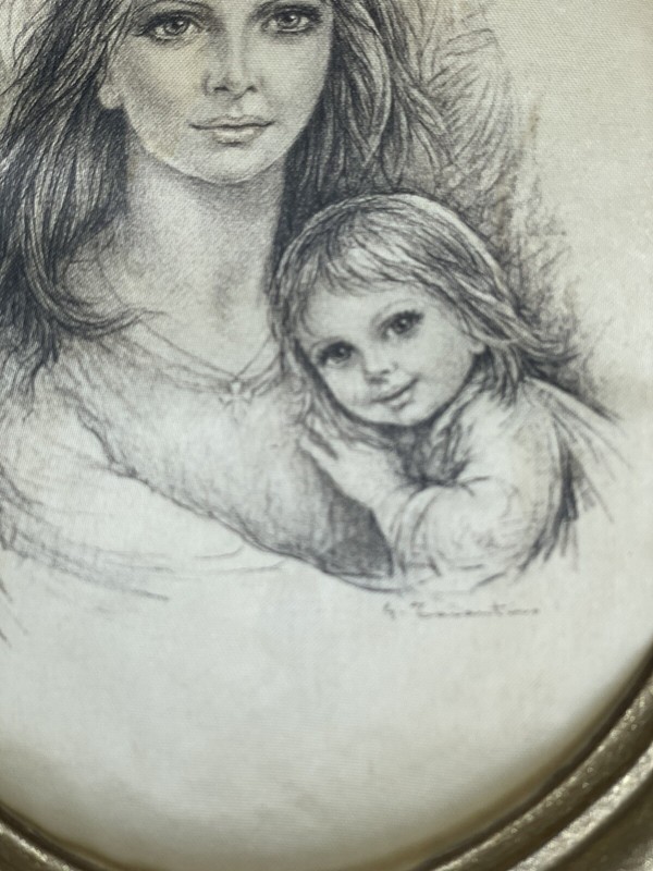 Vintage Giuseppe Tarantino 2 Silk Paintings Mother Child Nursery Decor Italy gallery