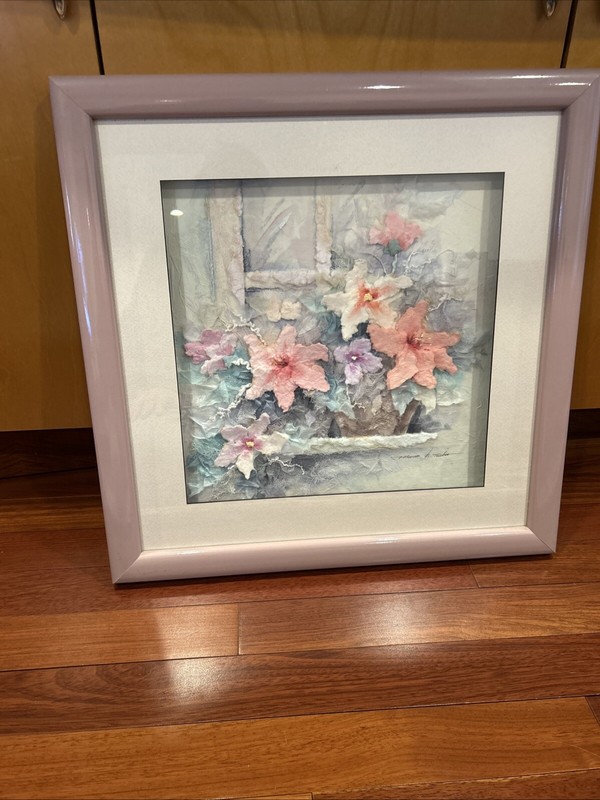 Marcus R. Tucker Hand Crafted Art Flowers Framed Signed Design Large 21”X22”