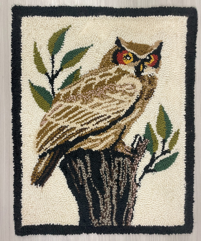 VTG Boho Handmade Shag Latch Hook Owl Tapestry Wall Decor MCM
