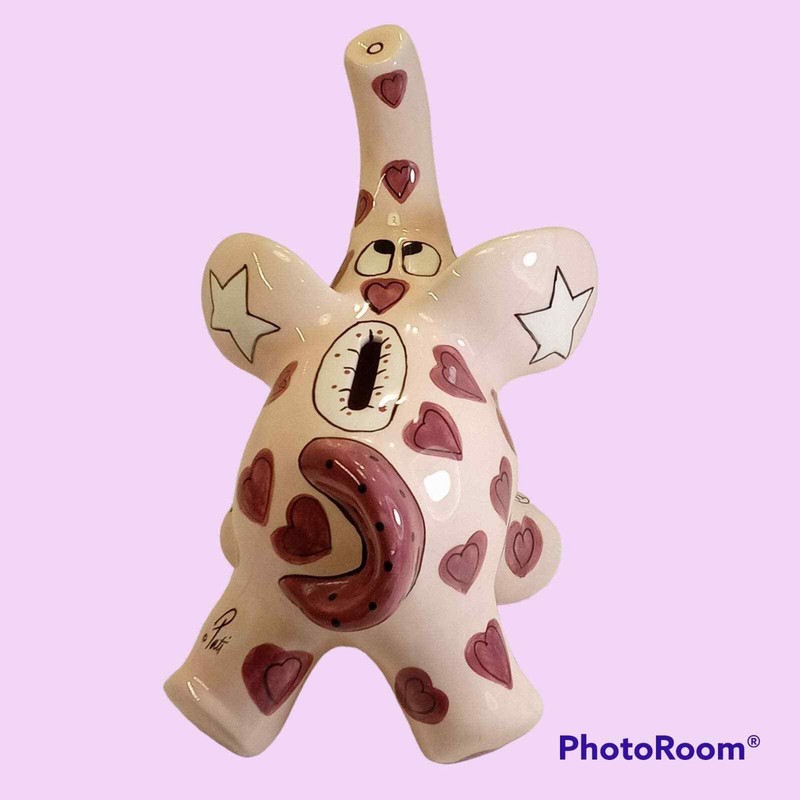 Ganz Ceramic Elephant Coin Piggy Bank Pink Purple Hearts Stars Signed Pati gallery