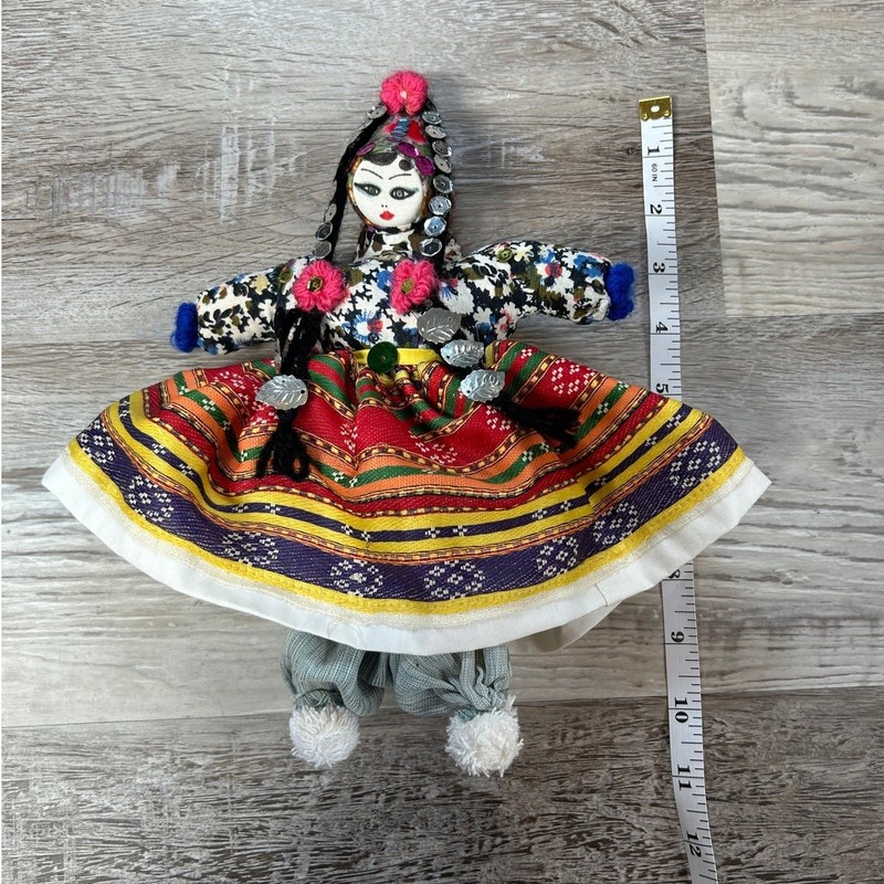 Handmade Fabric Folk Doll with Sequin Trim + Colorful Traditional Dress gallery