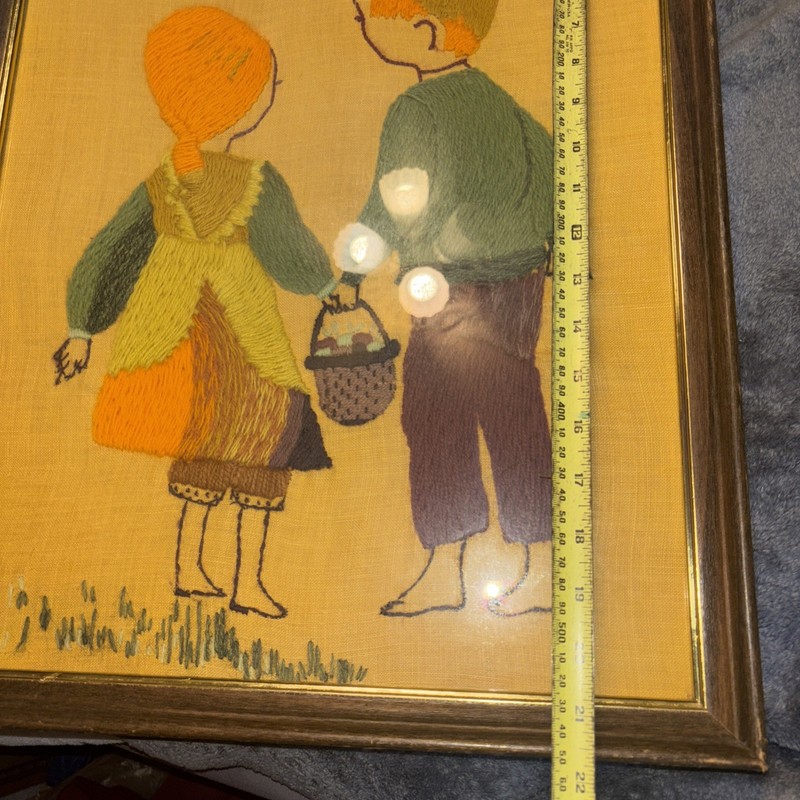 Vintage Framed Folk Art OOAK Embroidery Hanging Rustic Decor Children Wall Art gallery