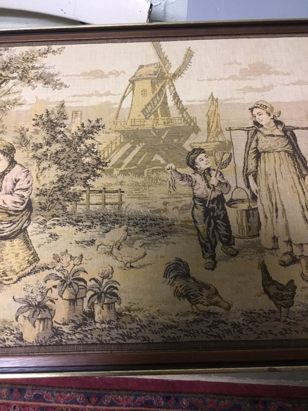 ANTIQUE VTG RECTANGULAR FRAMED TAPESTRY 58 1/4” X 21 7/8” BEAUTIFUL gallery