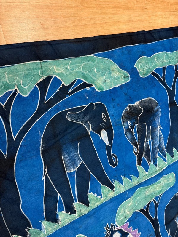 Ghanaian Hand Dyed Batik Fabric Print Cotton Artwork Wall Hanging - 53" X 78" gallery
