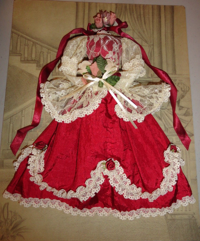 Fabric 3D Textile Wall Art Victorian Dress Red and Lace 14 1/2" x 12"