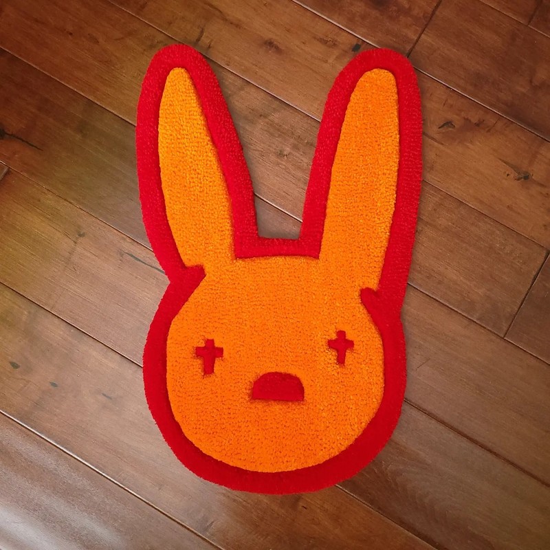 Bad Bunny Rug Handmade Tuft Logo Art 22 Inch Red Orange Debi Tirar Mas Fotos 🔥