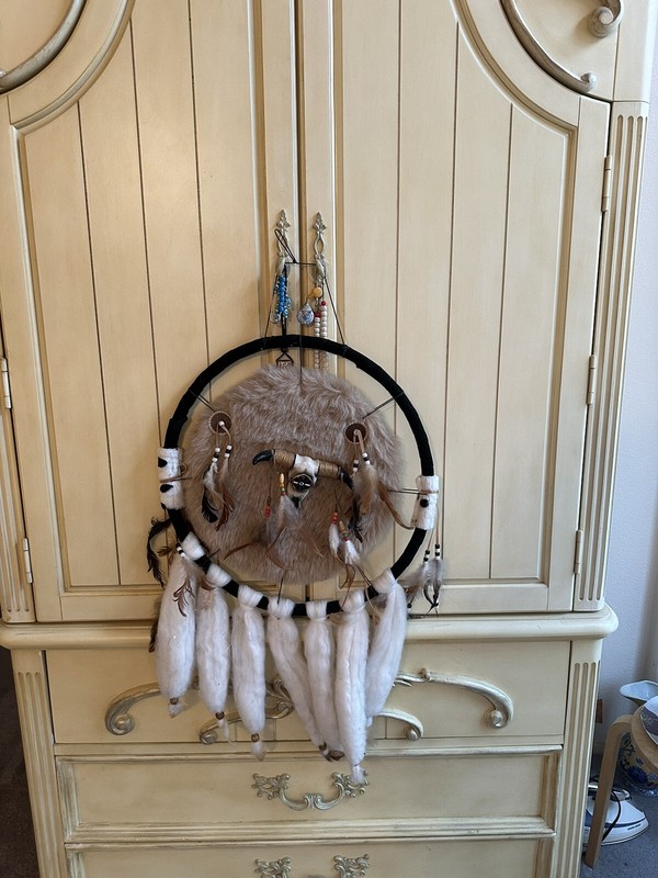 Dreamcather Vintage El Salvador Fur Wool Beaded Folk Wall Art