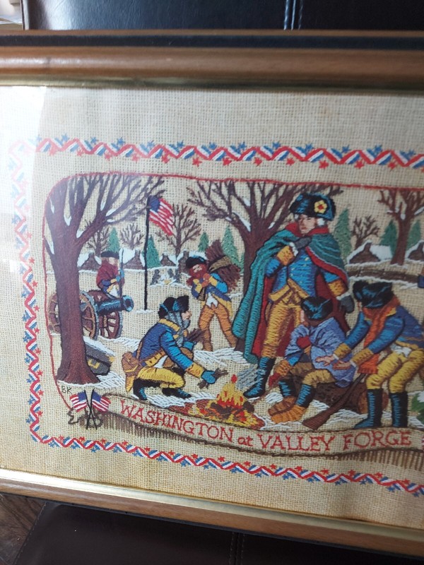 14" x 20" WASHINGTON AT VALLEY FORGE HISTORICAL SAMPLER CANVAS STICH.FRAME+GLASS gallery