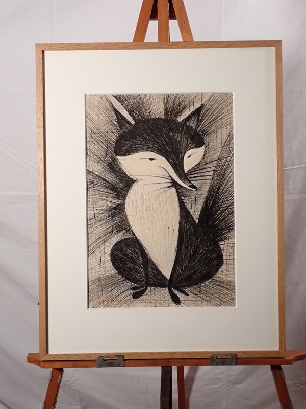 [Old Paper] Rare Art by Minori Terada (Actor/Voice of Muska): «The Fox» Signed