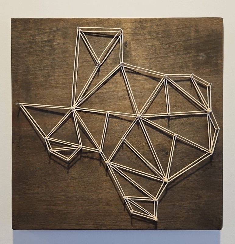 Handmade Texas State Geometric Map String and Nail Art on Wood / 12"x12"