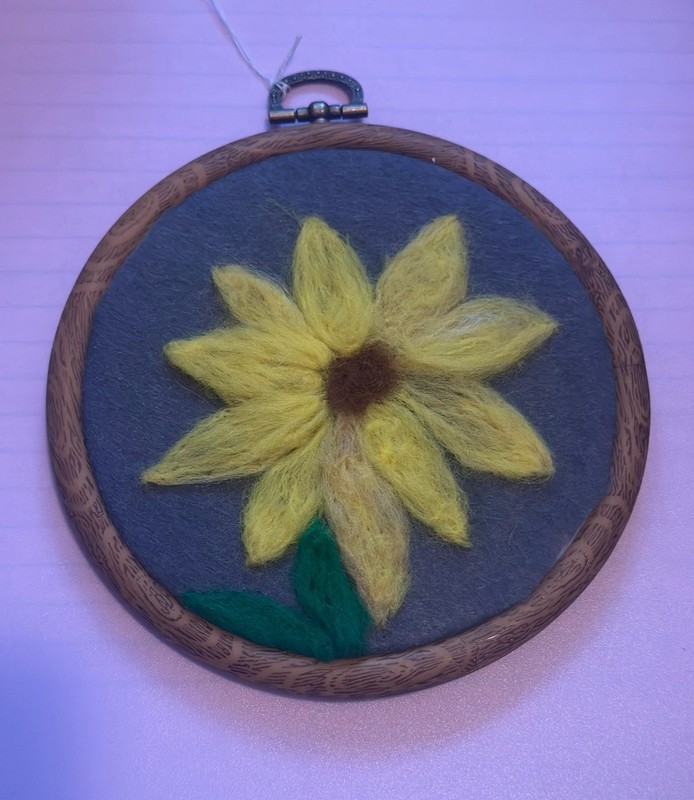 Needle Felt Yellow Flower Hoop Art Wall Hanging, Felt & Wood, Framed, Small