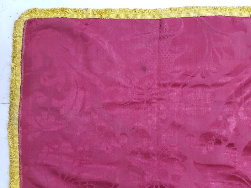 Antique French Silk Damask Panel 58x56cms gallery