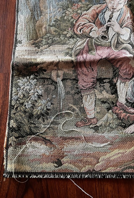 Vintage Italian Tapestry Square Man Playing Music For Seated Woman 19” gallery