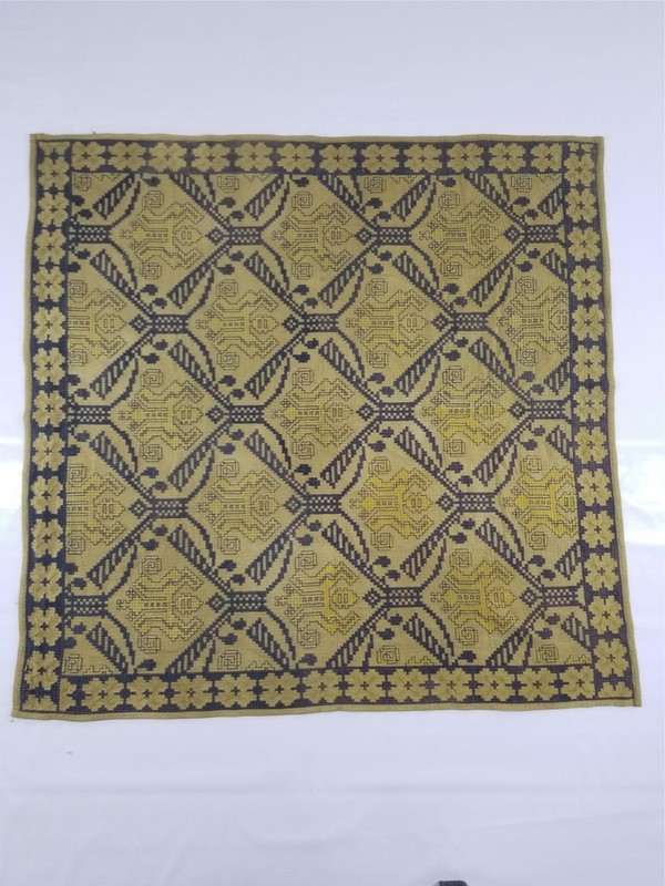 Vintage Handwoven Cross Stitch Embroidered Textile Panel 130x125cm