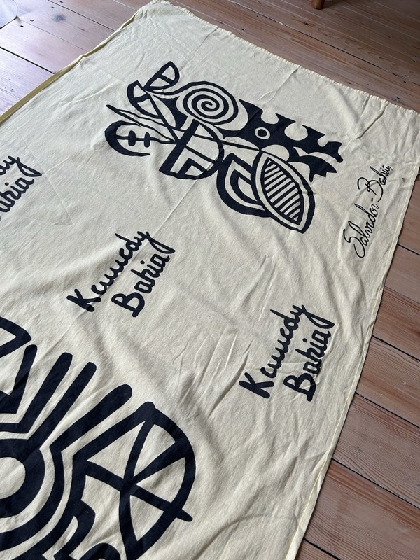 KENNEDY BAHIA Vtg Yellow Cotton Textile 54x30 Salvador Brazil Afro-Brazilian gallery