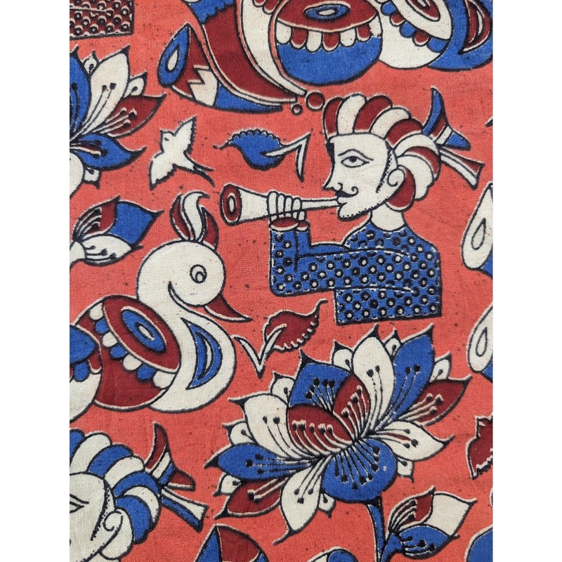 Vintage Indian Kalamkari Style Musician Cotton Textile 85x58in gallery