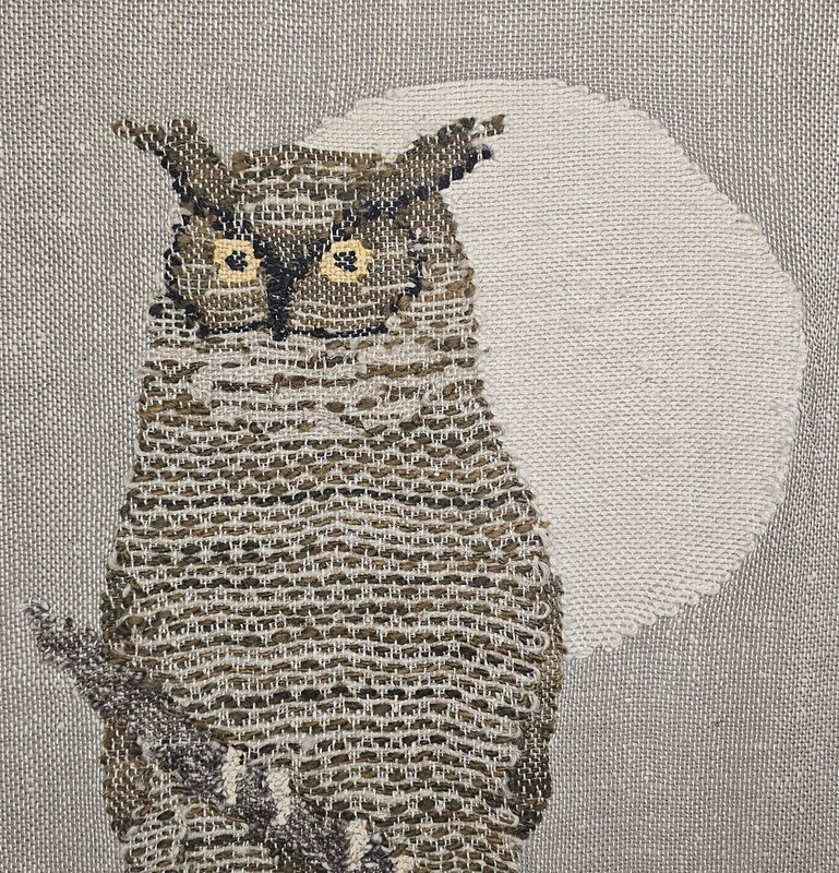 Vintage OWL IN THE MOON Woven Tapestry Wall Hanging 36"x 30" ~ Wooden Bar Hanger gallery