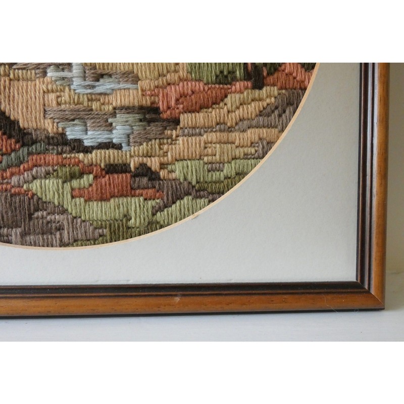 Vintage Framed Tapestry Embroidery Landscape Tree Scene Wall Decor gallery