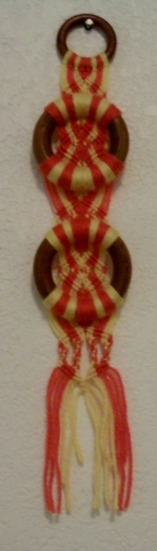 2-Ring Orange and Yellow Small Macrame Wall Hanging 3 3/4 inches X 18 inches