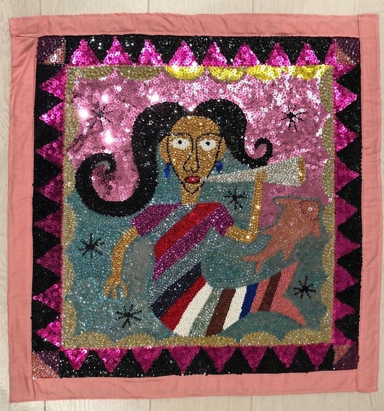 FABULOUS HAITIAN ART VODOU FLAG BY TALENTED FLAG ARTIST