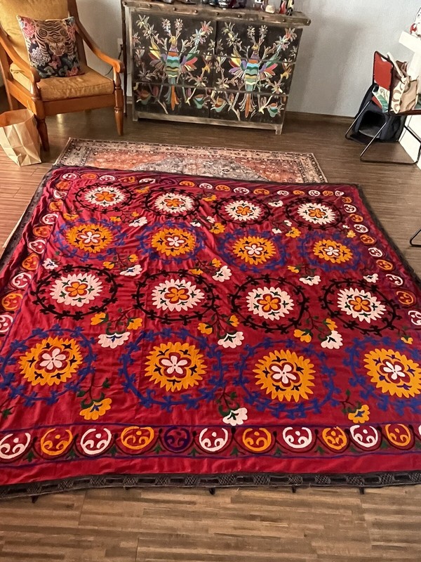 Antique Rare Handmade heirloom Suzani Textile Uzbek Handmade gallery