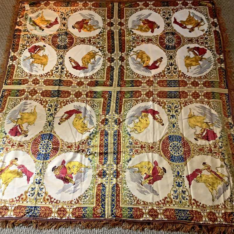 Silk hanging embroidery Tapestery BULL FIGHTERs with tag