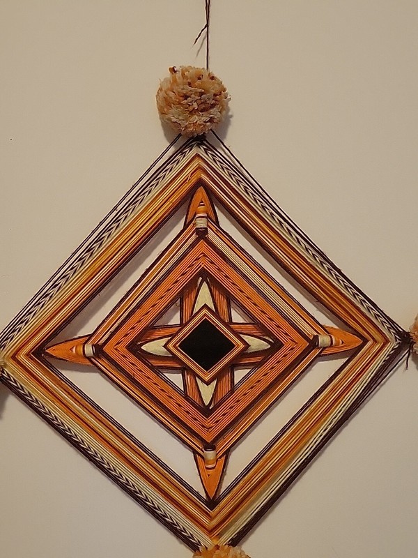 Vintage “God’s Eye” Large 70’s Woven Wall Hanging BOHO Mid Century 24" gallery