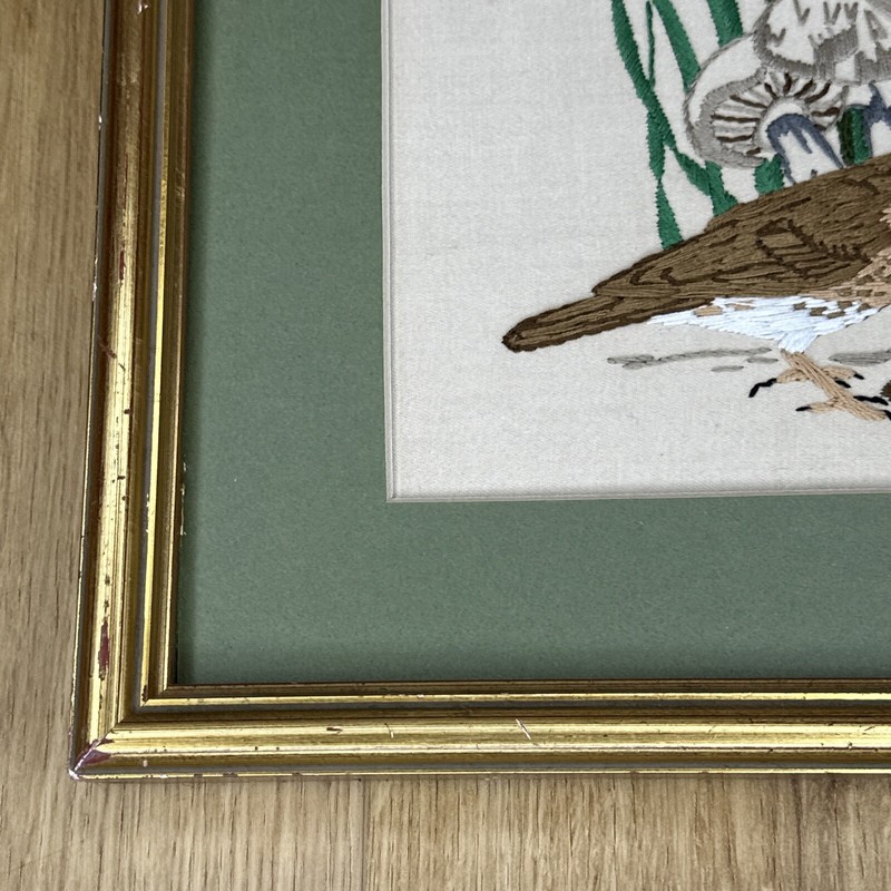 Vintage Embroidery Blue Tit & Song Thrush Signed 1984 53cm X 33cm framed gallery