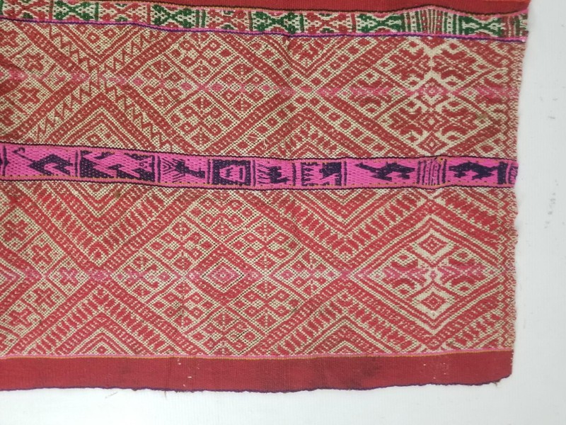 Vintage Peruvian Andean Handwoven Multicolor Manta Textile 51x38in gallery