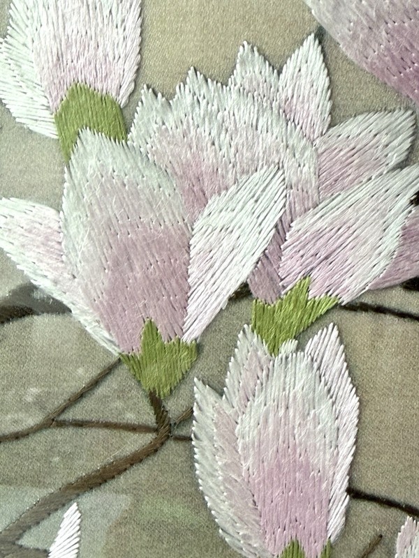 Vintage Magnolia Embroidery Framed Textile Art 32cm Floral Wall Decor Gallery VG gallery