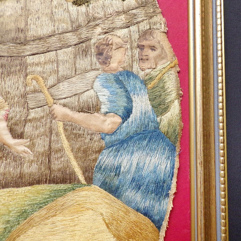 Antique Silkwork Framed Needlepoint Embroidery Georgian Portrait Countryside Art gallery