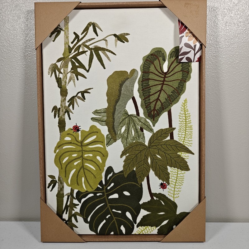 BP Home Textile Embroidered Wall Art Botanical Bamboo Monstera Decor 18×26″ New