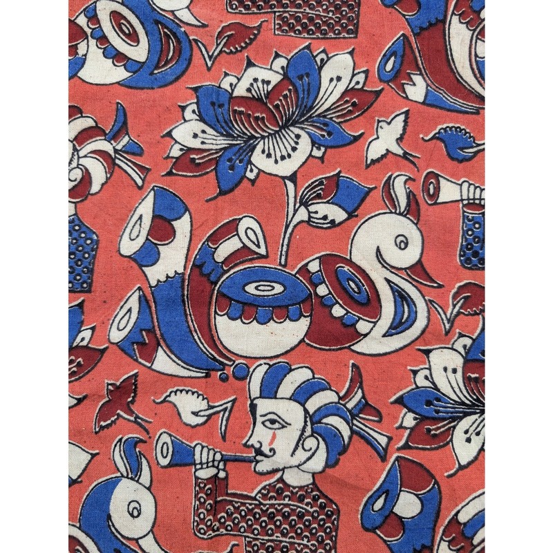 Vintage Indian Kalamkari Style Musician Cotton Textile 85x58in gallery
