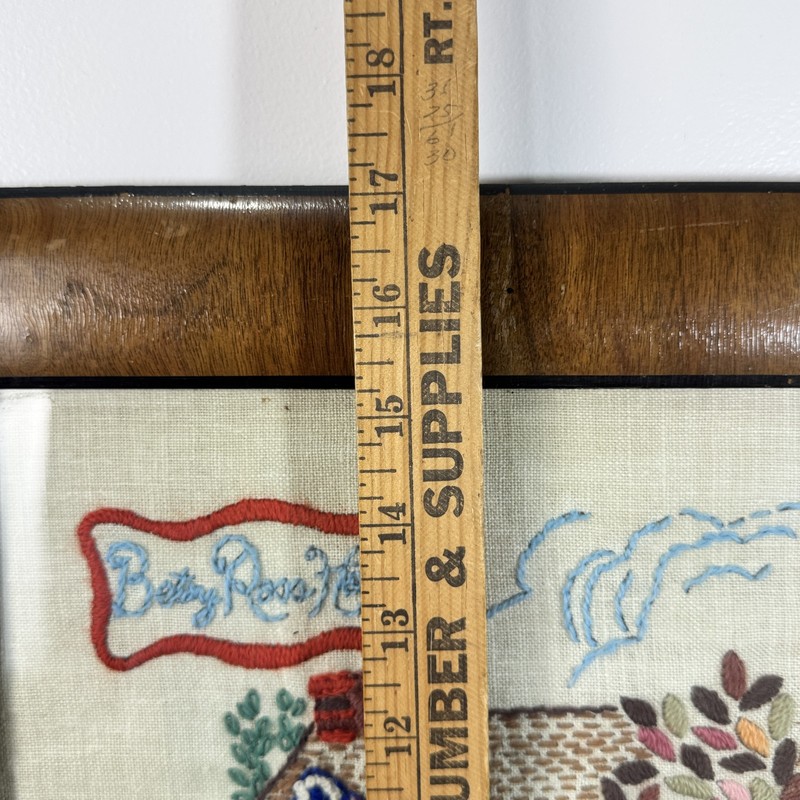 Vintage Betty Ross House Olde Philadelphia Framed Embroidery Folk Art Textile gallery